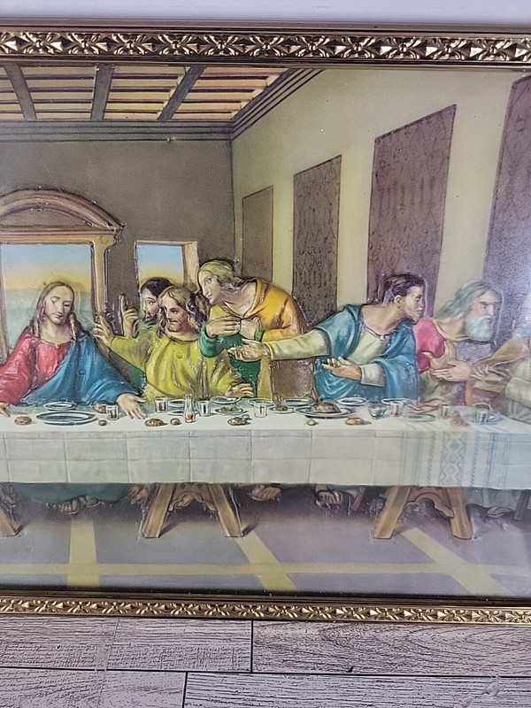 Vintage 3D Image Of Jesus Last Supper Leonardo Da. Vinci Framed VTG 15”x8” gallery