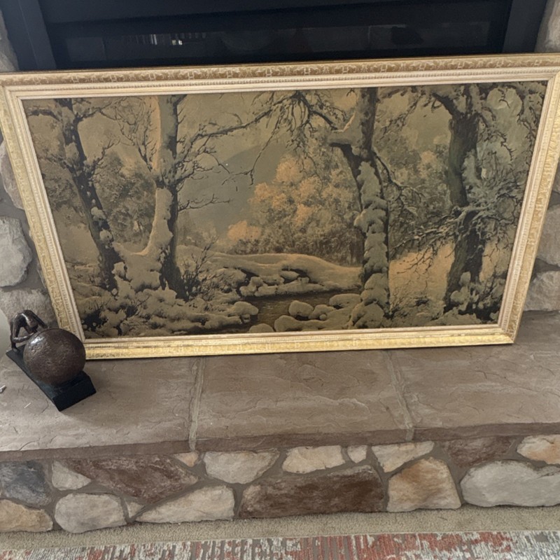 Vintage Winter Landscape Framed Wall Art Signed Neogrady Style 47×23