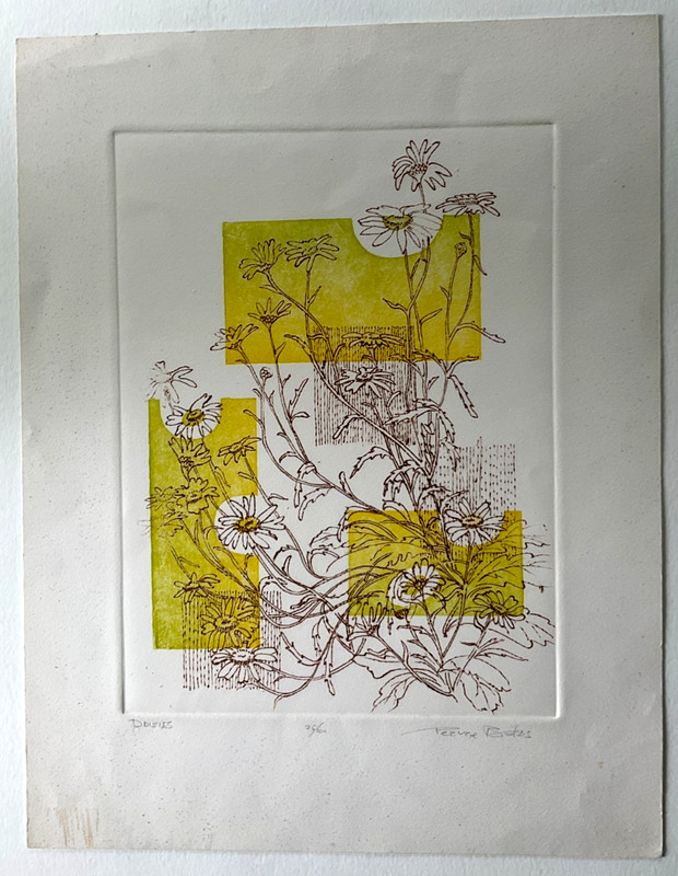 PEARCE BATES DAISIES TWO COLOR WOODCUT PRINT SIGNED NUMBERED NEAR MINT gallery
