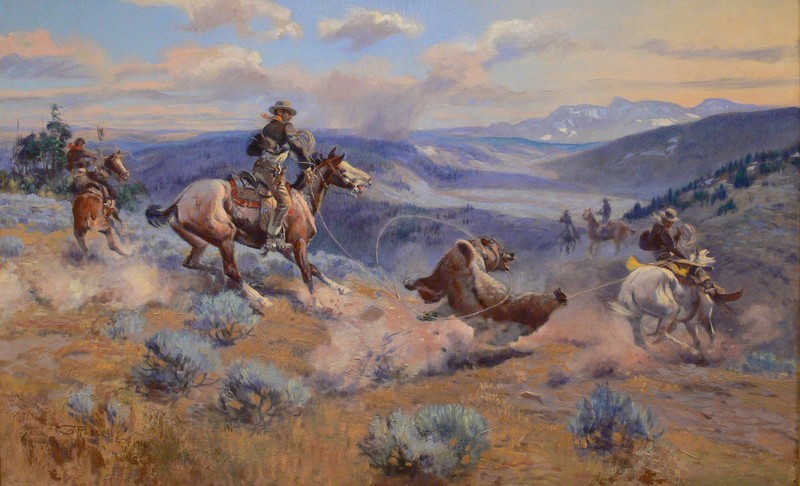Art Giclee Printed Oil Painting Charles Marion Russell – Loops and Swift Horses