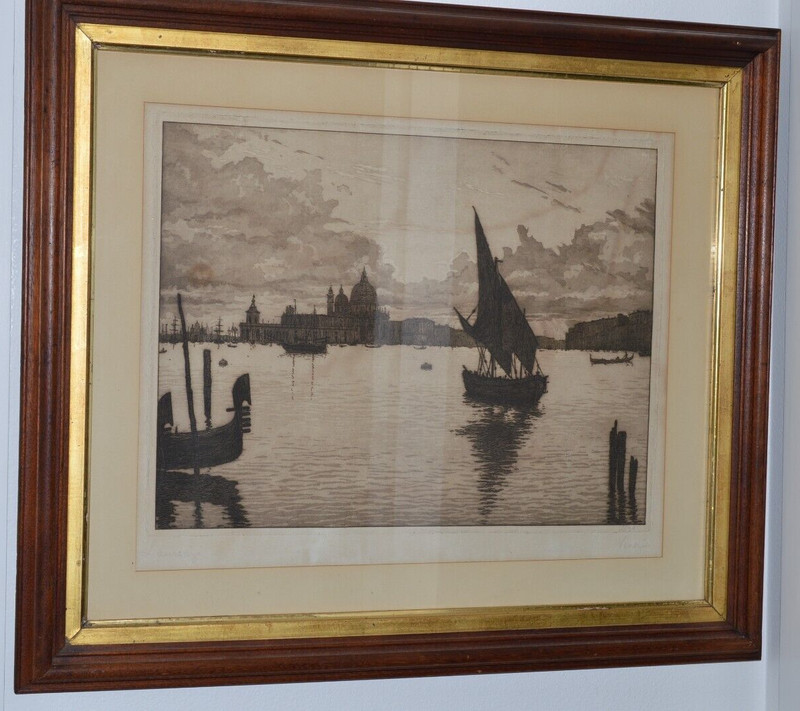 Vtg Architectural Etching Lithograph by Laurenzi ITALIAN IMPRESSIONIST Listed gallery