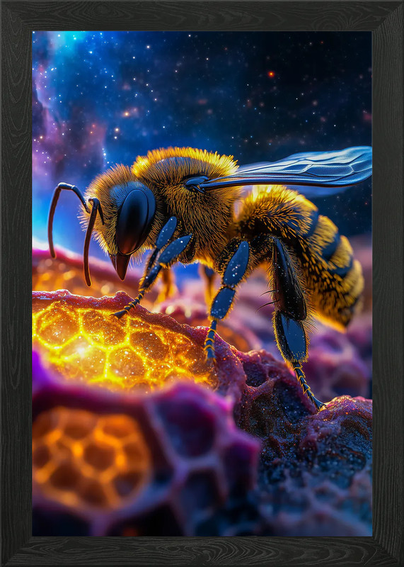 Cosmic Bee on Honeycomb Framed Wall Art Poster Canvas Print Picture