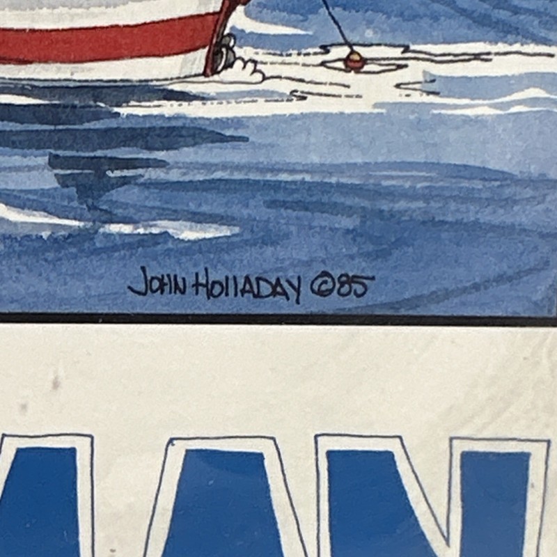 John Holladay The Fisherman Framed Art Print 1985 Fishing Cartoon Portrait gallery