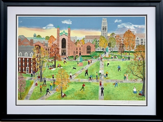 Will Moses «Old Campus at Yale» Hand Signed Primitive Framed Lithograph Art NEW!