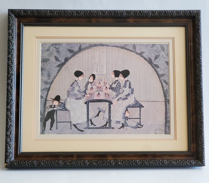 P. Buckley Moss Gossip framed print 17-3/4″ x 14-1/2″ w/mat 5 women 2 children