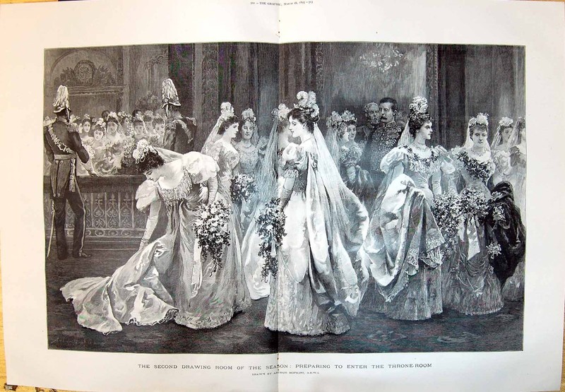 Old 1895 Drawing Throne Room Wedding Party Women Indoor Scene ArthurVictorian