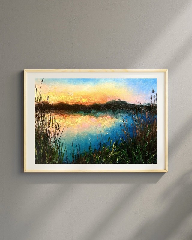 Textured Oil Painting Sunset Landscape Wall Art Print | Palette Knife Painting gallery