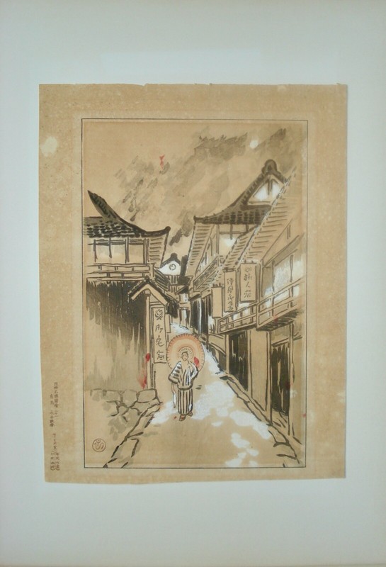 Nagai Hyosai woodblock print, 1916/17 Japan,Famous places in Hanshin, listed