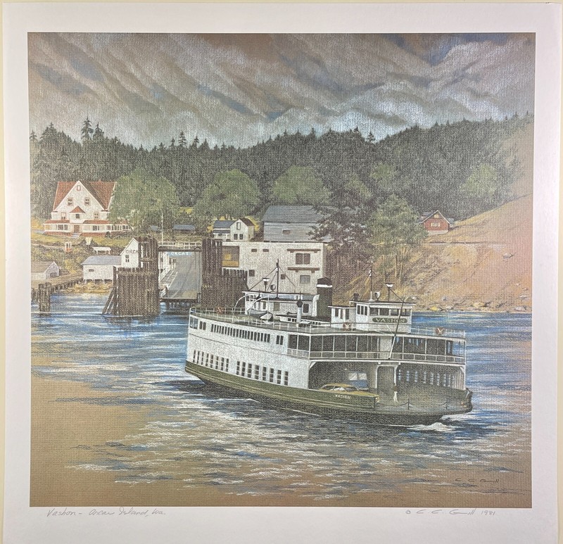 The Vashon Ferry Orcas Landing Print ORCAS ISLAND Washington 1981 CC Gill Signed