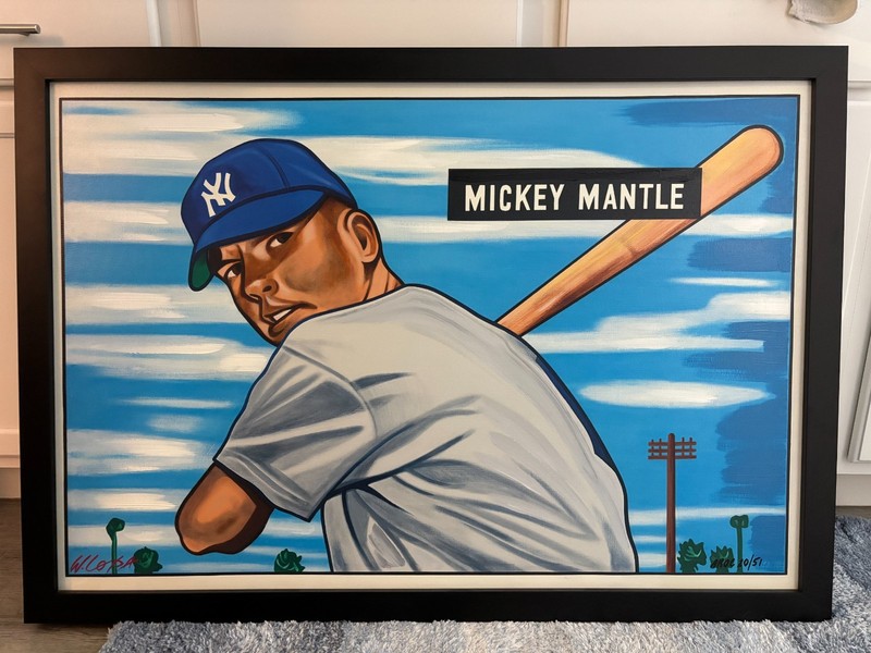Bill Lopa Original Giclee 1951 Bowman Mickey Mantle RC AROC