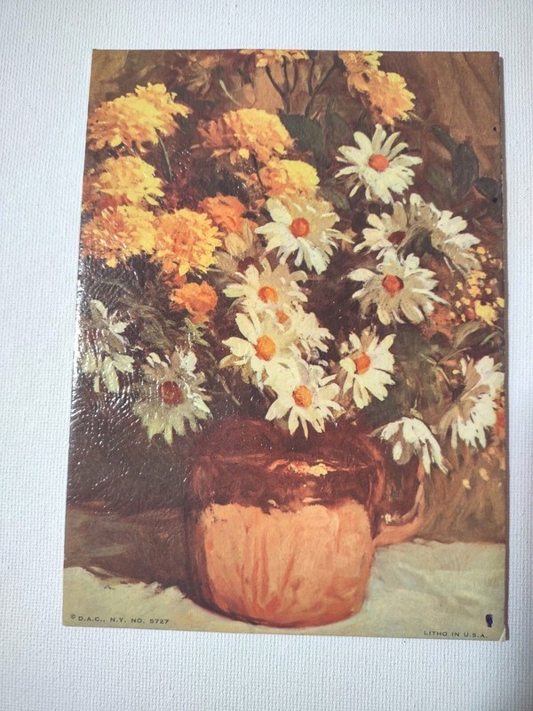 2 Floral DAC Ny Litho In USA 5x7" Vintage Art Panels Prints Yellow White Daisies gallery