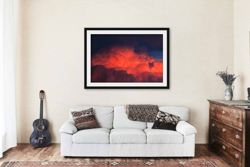Storm Clouds Framed Print: Texas Cumulonimbus Fiery Red Sunset Sky Wall Art gallery