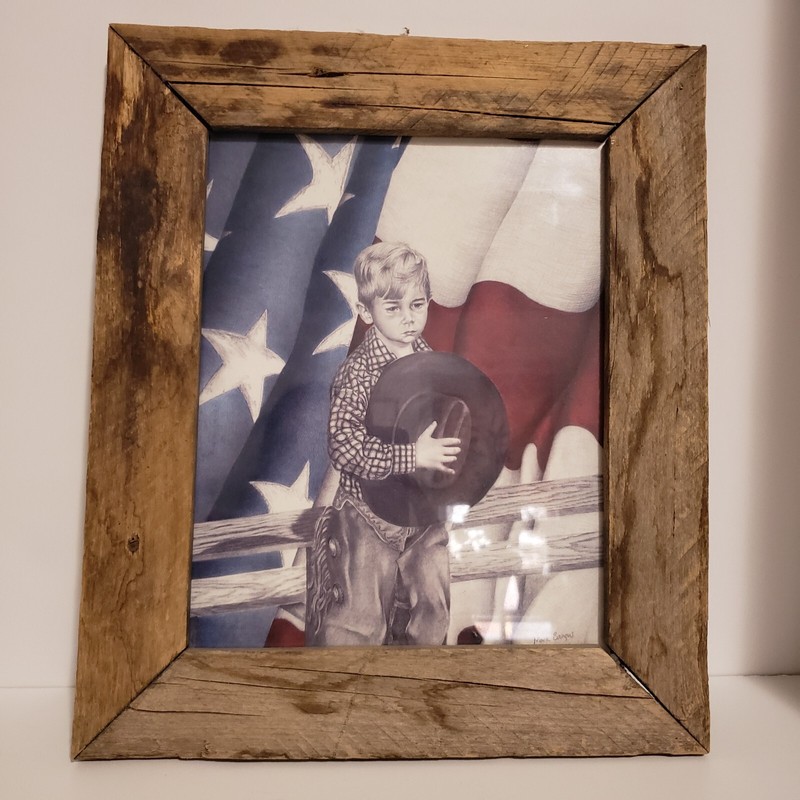 Mark Baugus Rodeo Little Patriotic Cowboy Western Picture Art Print Rustic Frame