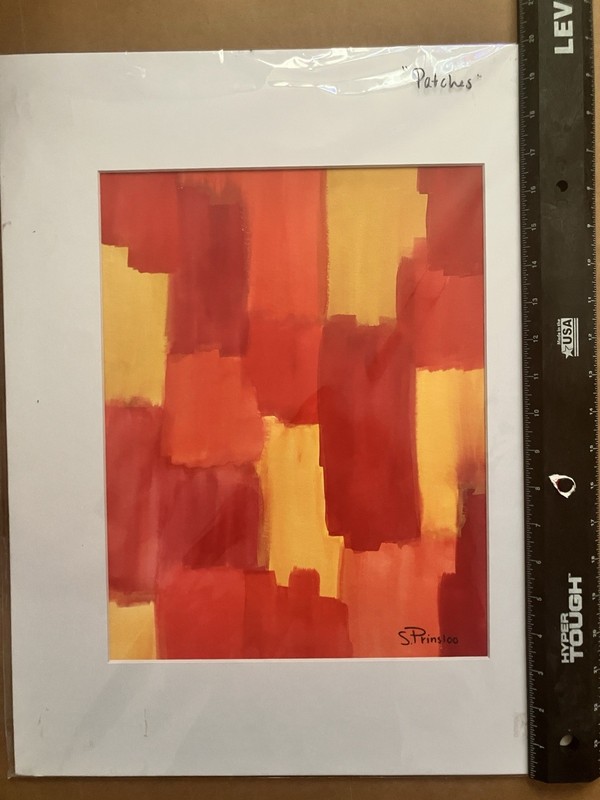 Patchwork Modern Contemporary Abstract Red and Yellow Art Print by SP gallery