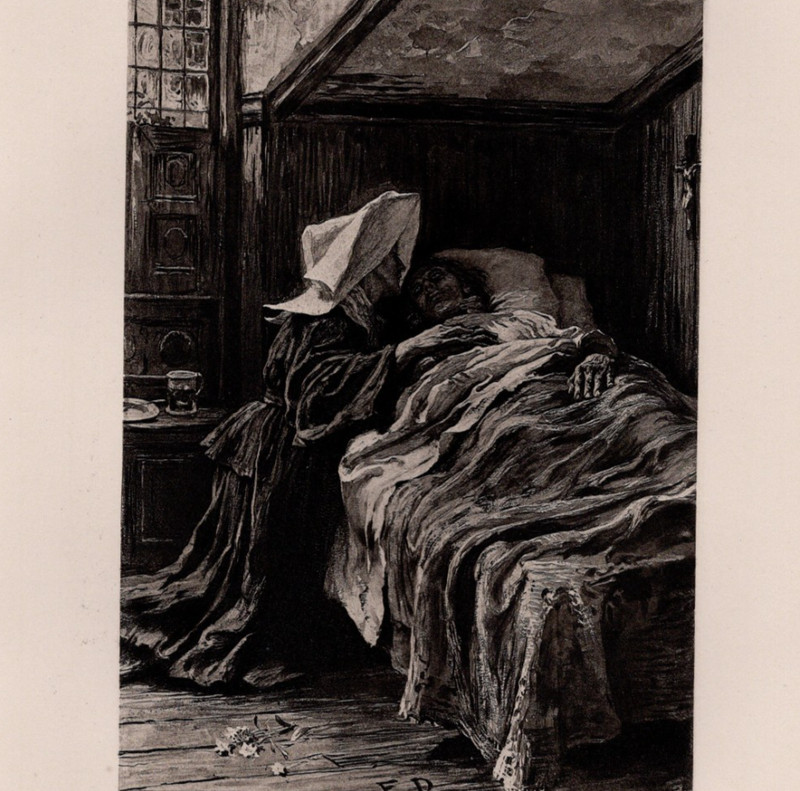 Victorian Nurse Nursing Scene After Gustave Flaubert 1892 Antique Photogravure
