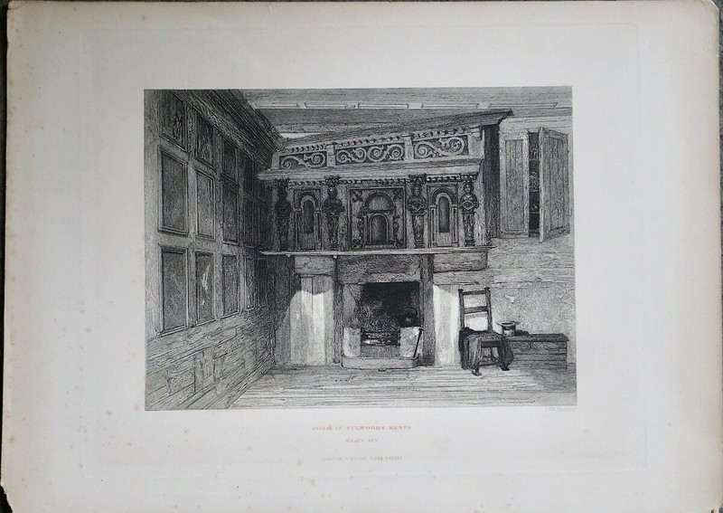 Antique Engraving Print, Room in Fulwood's Rents, 1880, 36.5 x 26.5 cm. 