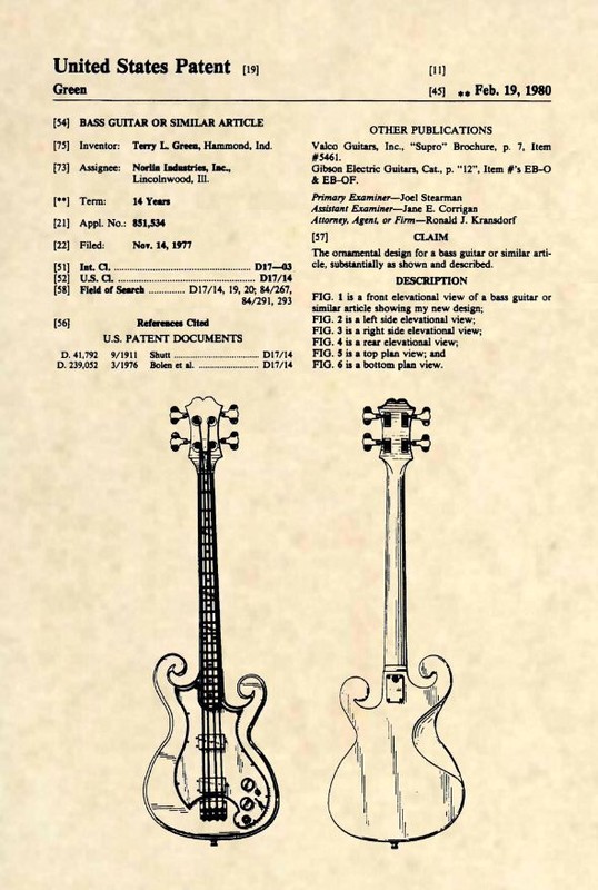 Official Epiphone "Scroll" Bass Guitar US Patent Art Print- Vintage Les Paul 233 gallery