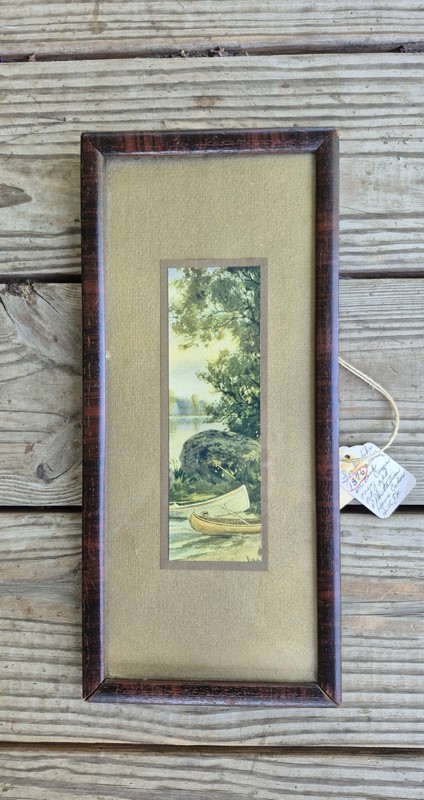 A Vintage small old lithographic print in original antique frame