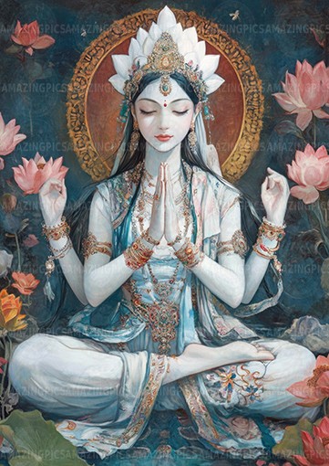 White Tara Art Print Buddhist Goddess Lotus Compassion Healing Spiritual AF66