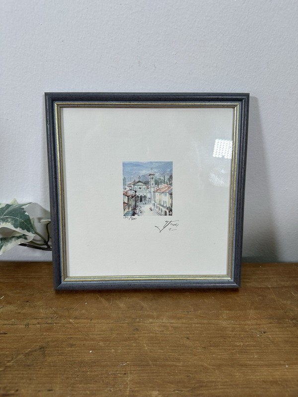 Vintage Small Limited Number Print of Italy in Blue Wood Frame 18.5cm