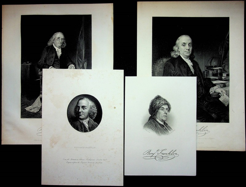 Benjamin Franklin Lot Of 4 Prints 1870s Black & White