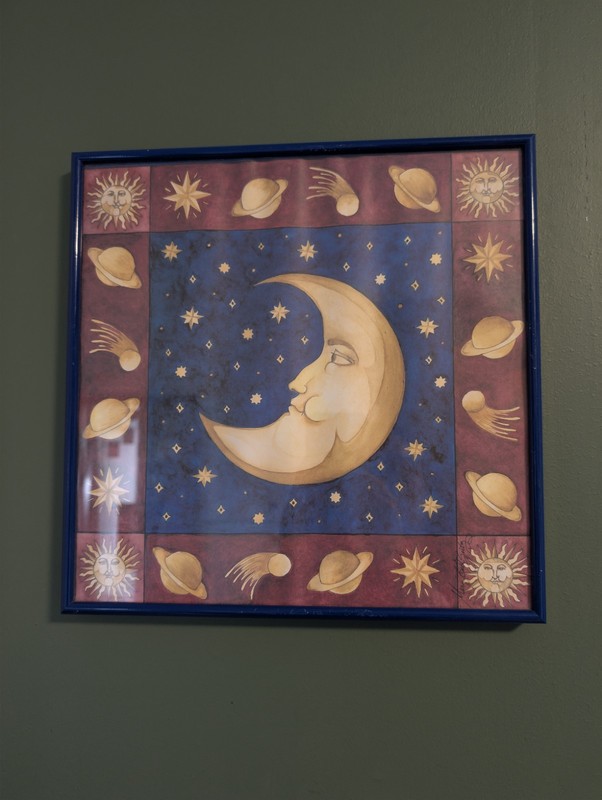 Vtg Y2K Mary Beth Zeitz Celestial Moon Sun Stars Planets Framed Art Print 90s