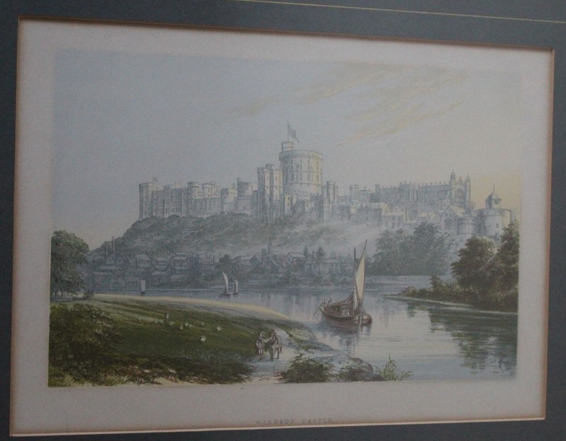 Windsor Castle Framed Antique Colour Engraving after A F Lydon c1905 Thames View gallery