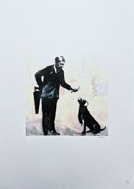 BANKSY - Man with Dog - numbered edition 35/150, 50x70 cm (19,7x27,6 in)