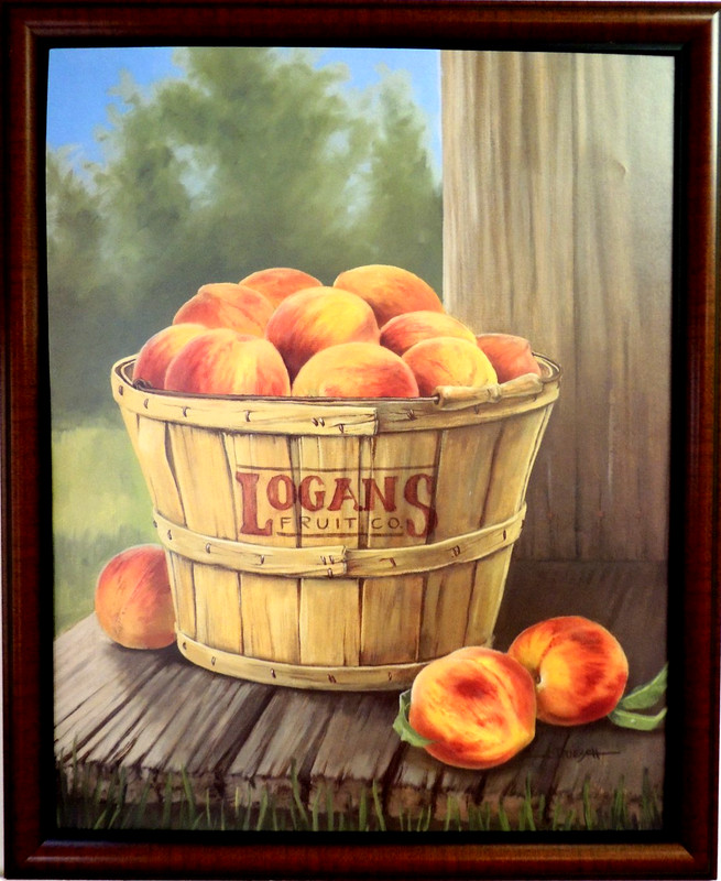 BASKET PEACHES PICTURE LOGANS FRUIT CO. FRAMED PRINT 16X20
