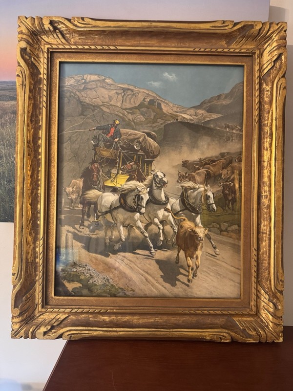 Koller The Gotthard Post Swiss Alpine Country ,Gold Wood Frame 25 1/2 X 21 1/2