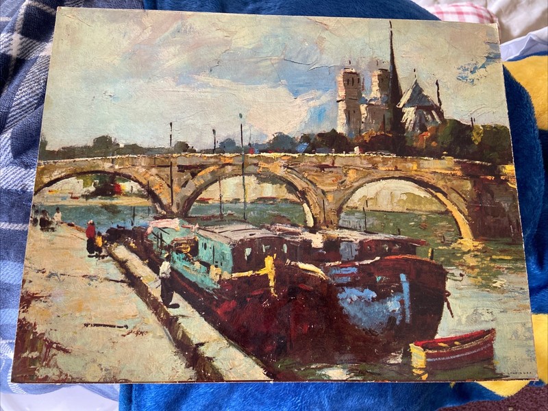 Vintage on Cardboard- Boats with Bridge Martin 14″ x 11″