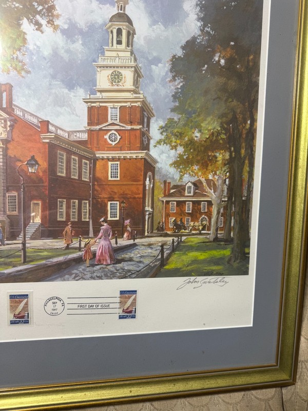 John Swatsley (Born 1937) "Independence Hall" LE Print/Stamps-Hand Signed/Framed gallery
