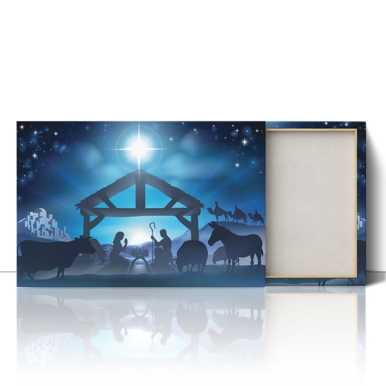 Christmas Nativity Scene Star Manger Crib Canvas Framed Print Picture Wall Art gallery