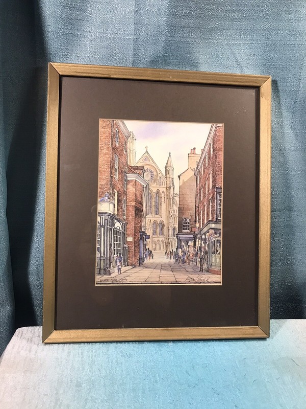 Vintage Art Print Nice Old Frame Signed Alan Stuttle Minster Gates York
