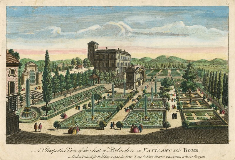 Antique Print «View of the Seat of Belvedere in Vaticano near Rome» Sayer c.1800