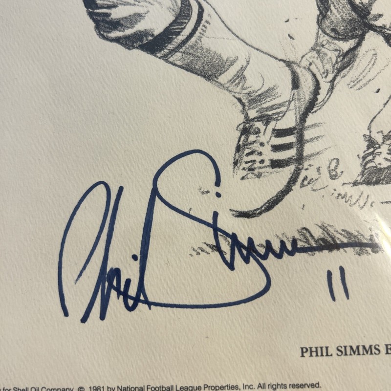 1981 Shell Oil 11x14 Photo Print PHIL SIMMS Eludes Pursuit GIANTS Signed Matted gallery