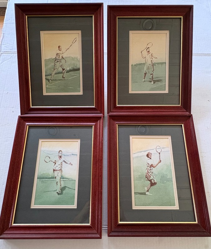 DAVID NICHOLS Framed Watercolor 14″ Tennis Prints- Set of 4