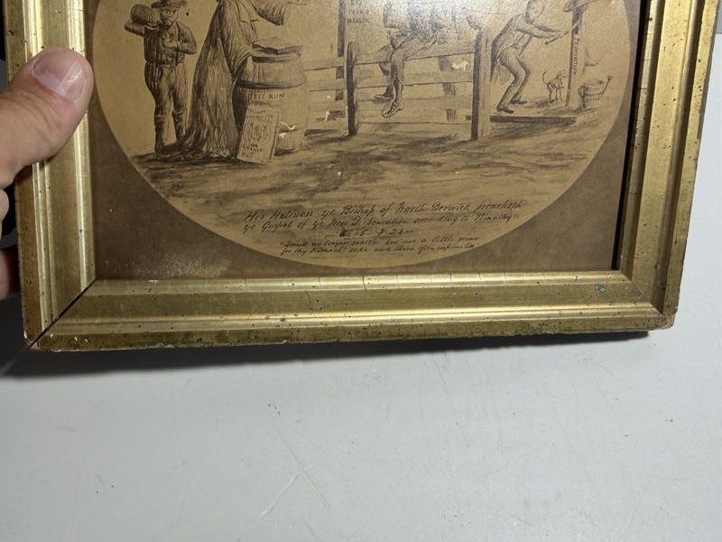 Antique 19th C Temperance Meeting Satirical Print Political Cartoon Framed gallery