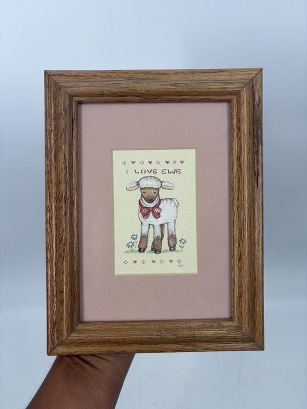 Vintage 1990 I Love Ewe Lamb Nursery Print Framed Country Cottage Farmhouse Art
