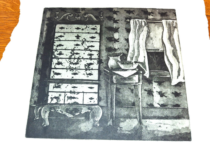 Etching Aquatint Print Artist Proof Intaglio 13″x15″ Signed COA 1980 Bedroom