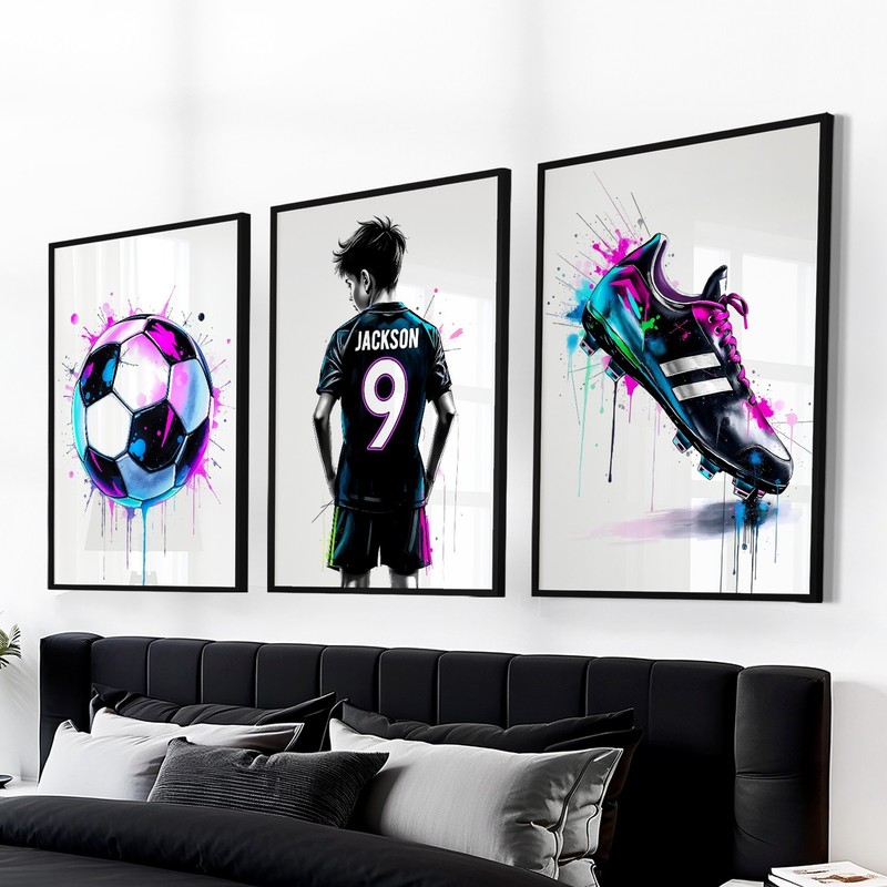 Personalised Football Prints Multicolour Wall Art Posters Boys Bedroom Set of 3 gallery
