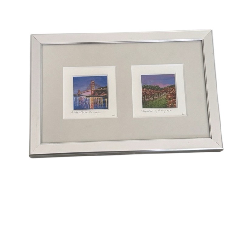 Global Miniatures 2 Mini Prints Framed Matted Napa Valley Golden Gate Bridge