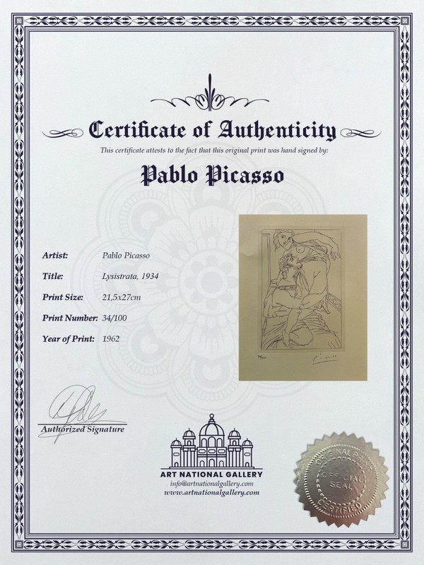 Pablo Picasso Original signed Print, COA and appraisal for $3,500 USD.- gallery