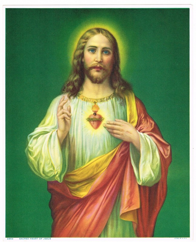 ORIGINAL VINTAGE PRINT 1930S SACRED HEART OF JESUS RELIGIOUS MATTE LITHOGRAPH L2