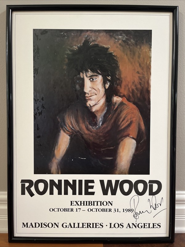 RONNIE WOOD Signed Self Portrait Poster 1990 La Frenais Estate COA READ!