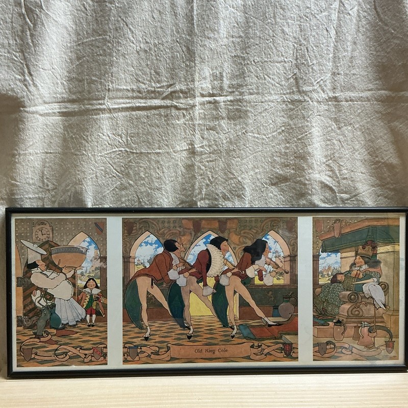 Maxville Parish “ Old King Cole” Framed Vintage Art Print Triptych Wall Decor
