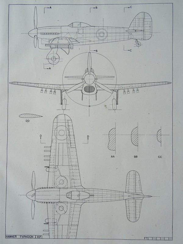 WW2 BRITISH Aircraft HAWKER TYPHOON I RP Scale Design Plan c1944