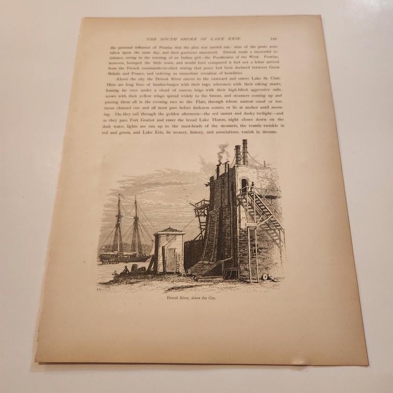 Detroit River Above The City Michigan c. 1872 Engraving (290)