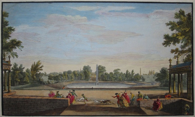 London – Park With Fountain – Robert Sayer ? – Original Copperplate Um 1750