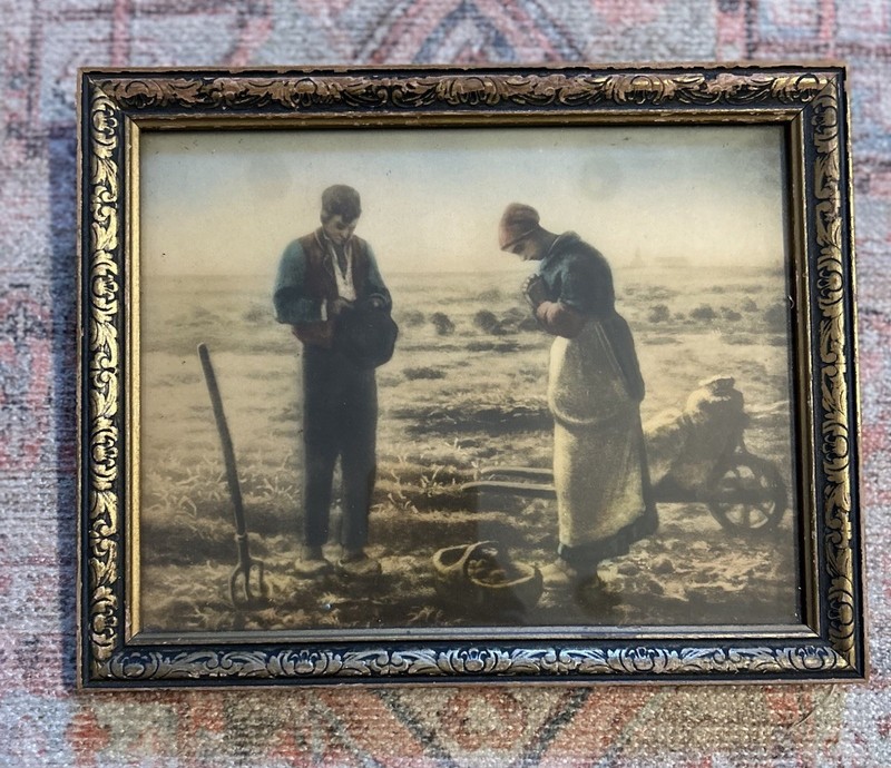 Vintage Print Framed The Angelus By Jean Millet European Farmers Praying